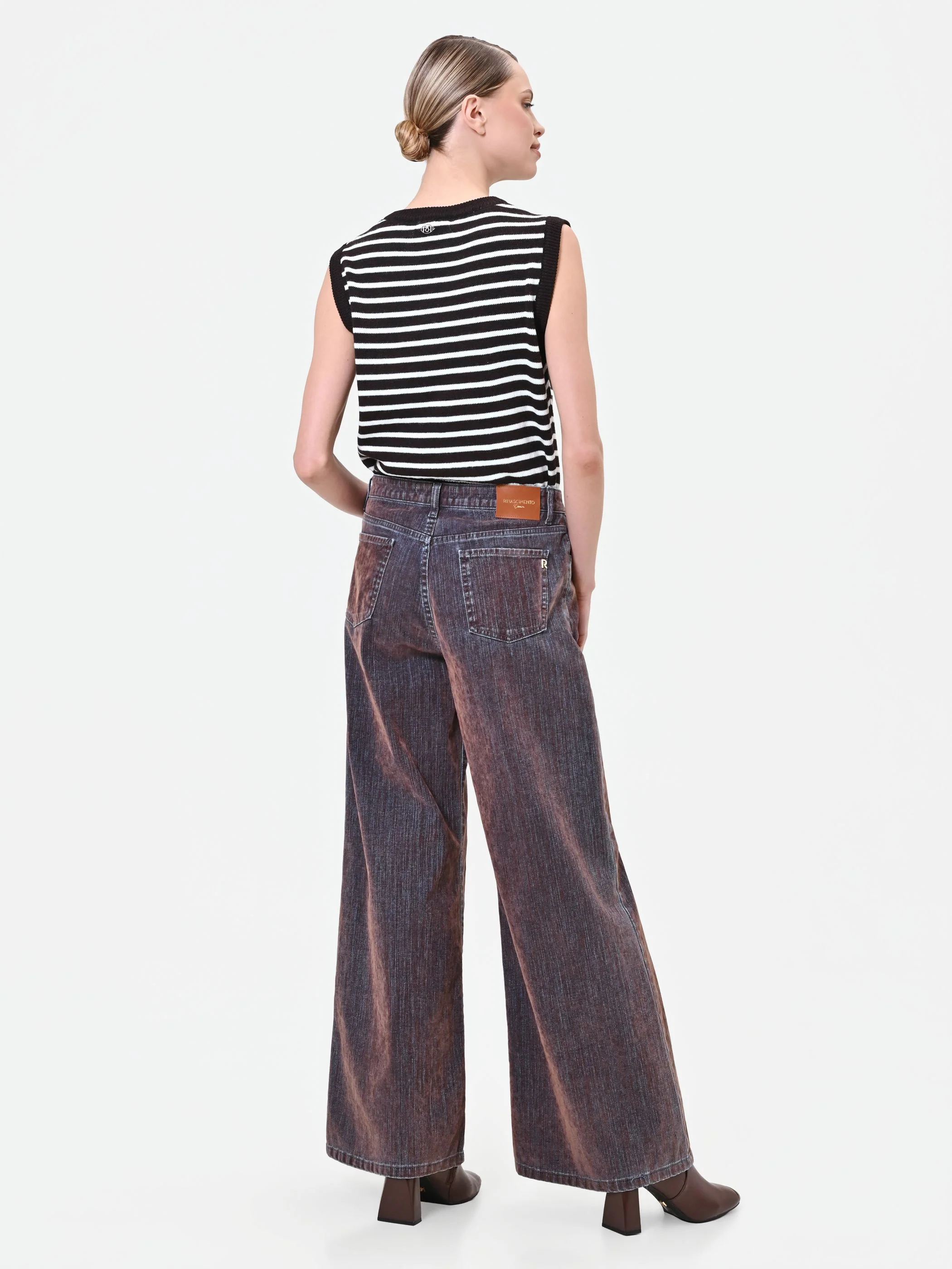 Pantaloni jeans wide leg marrone sfumato - Image 3