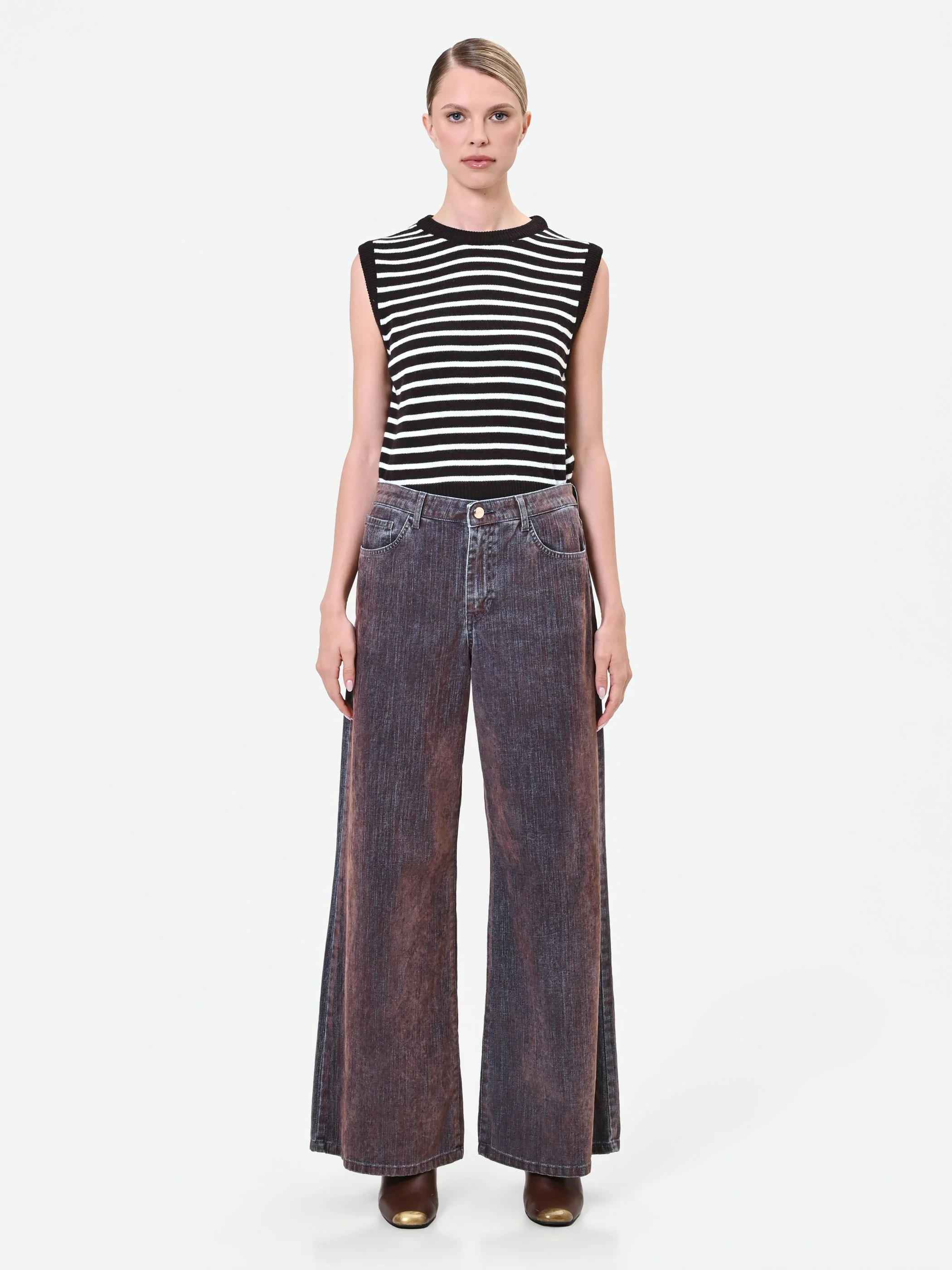 Pantaloni jeans wide leg marrone sfumato - Image 4