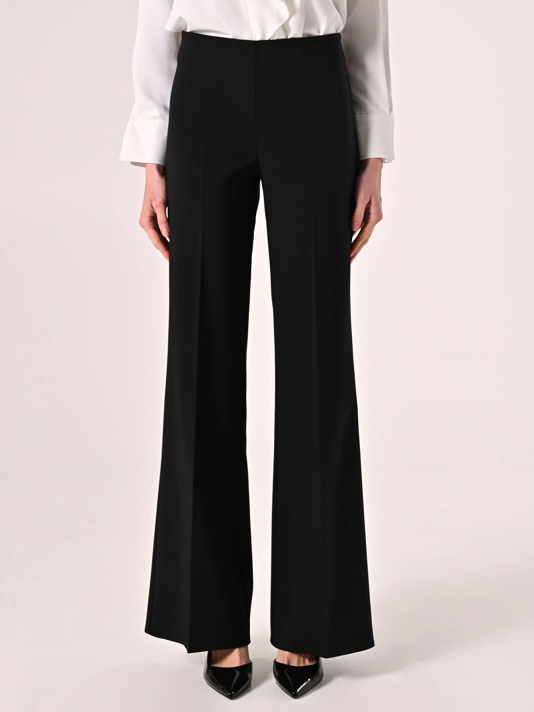 Pantaloni Palazzo in Tessuto Tecnico Nero