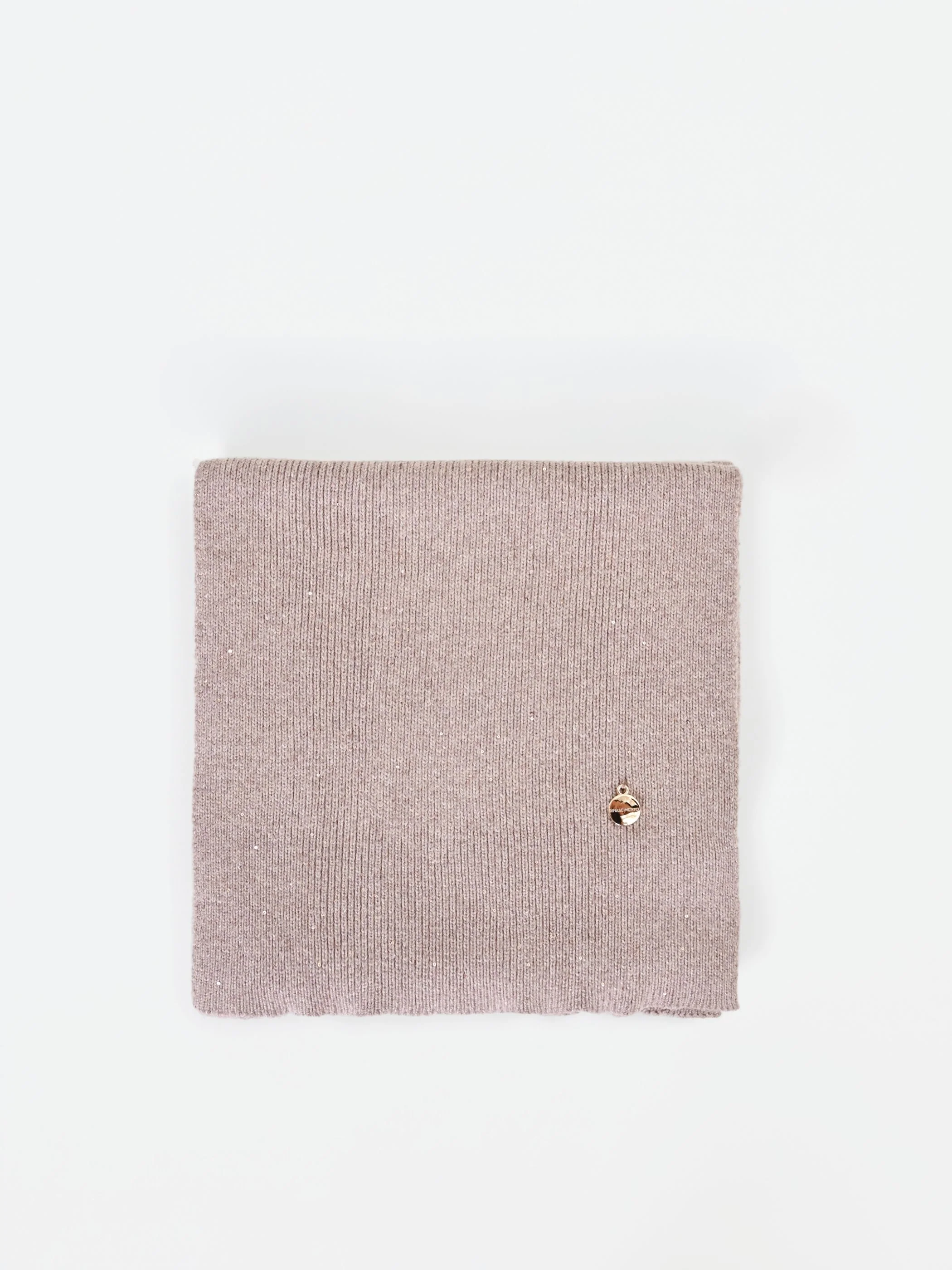 Sciarpa in maglia a costine tortora beige con punti luce - Image 3