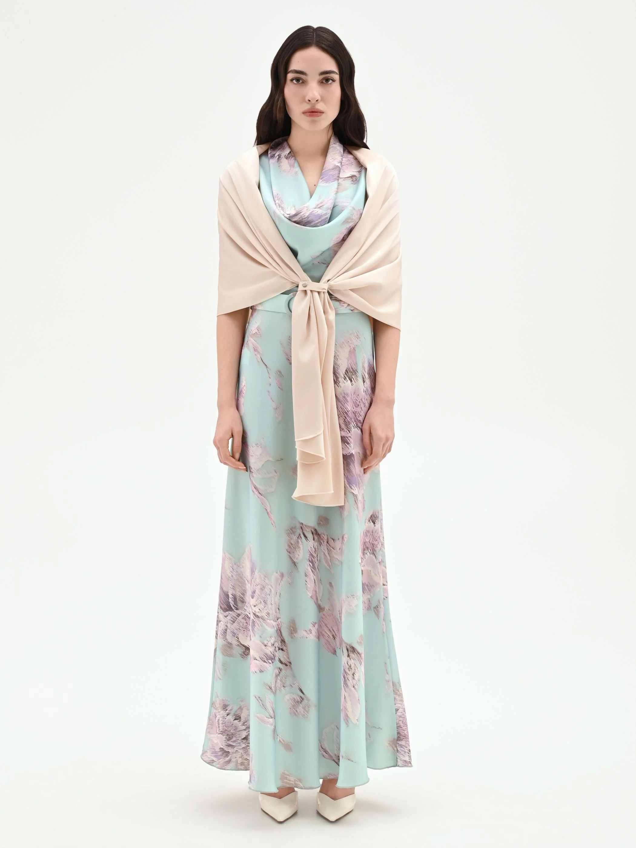 Stola in raso beige chiaro con passante - Image 2