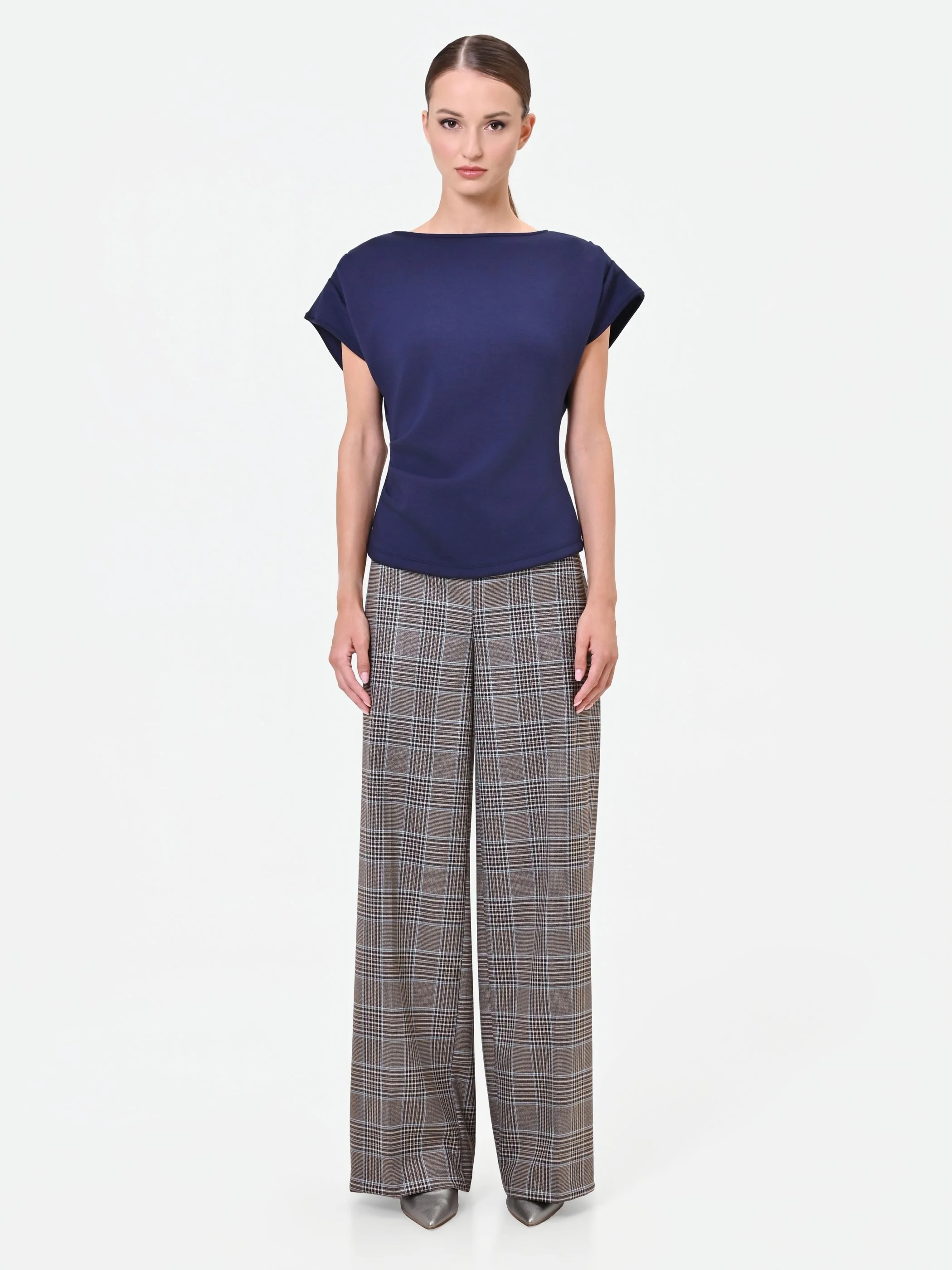 T-shirt blu navy con drappeggio asimmetrico