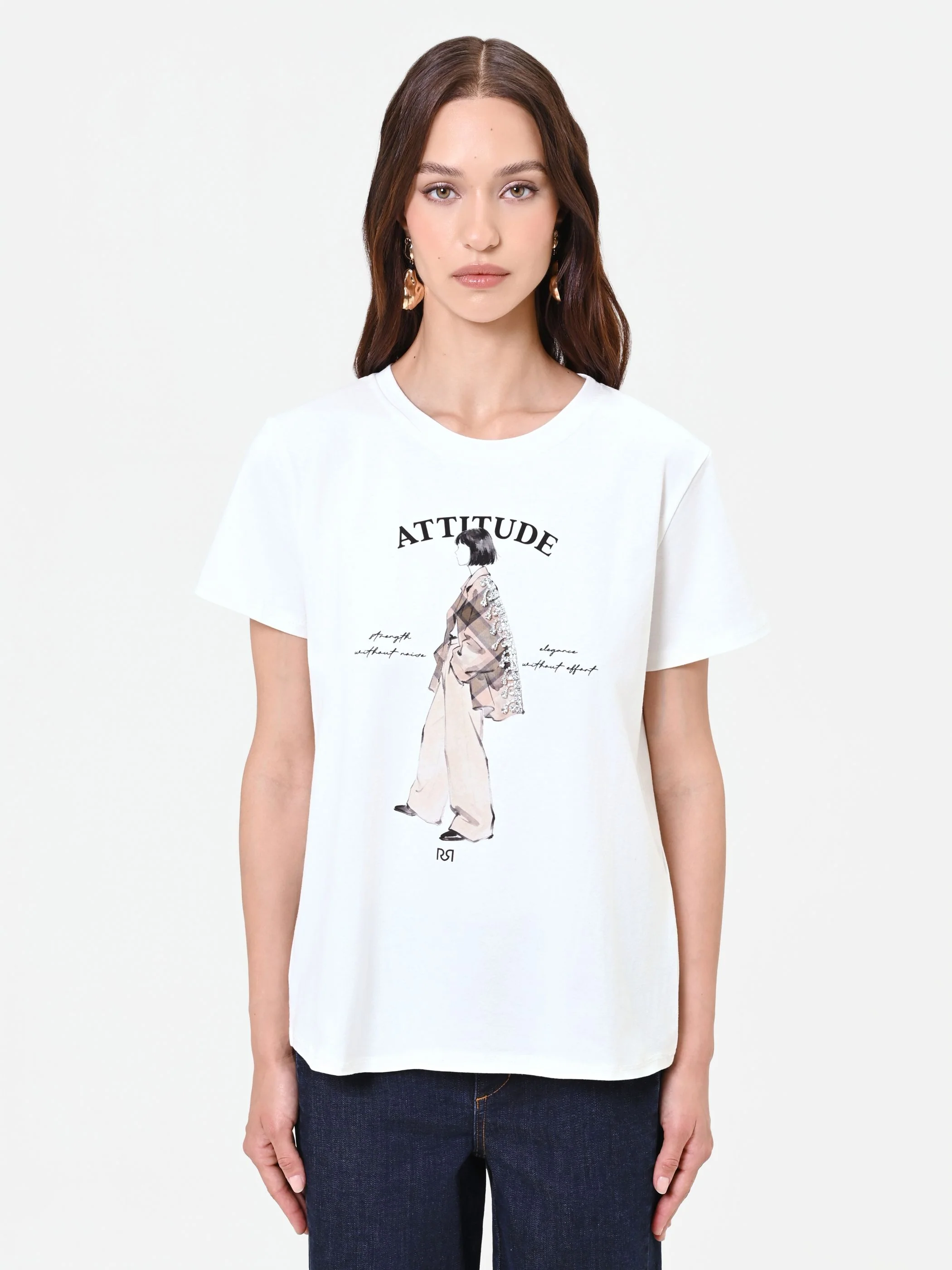 T-shirt panna con stampa grafica "Attitude" - Image 2