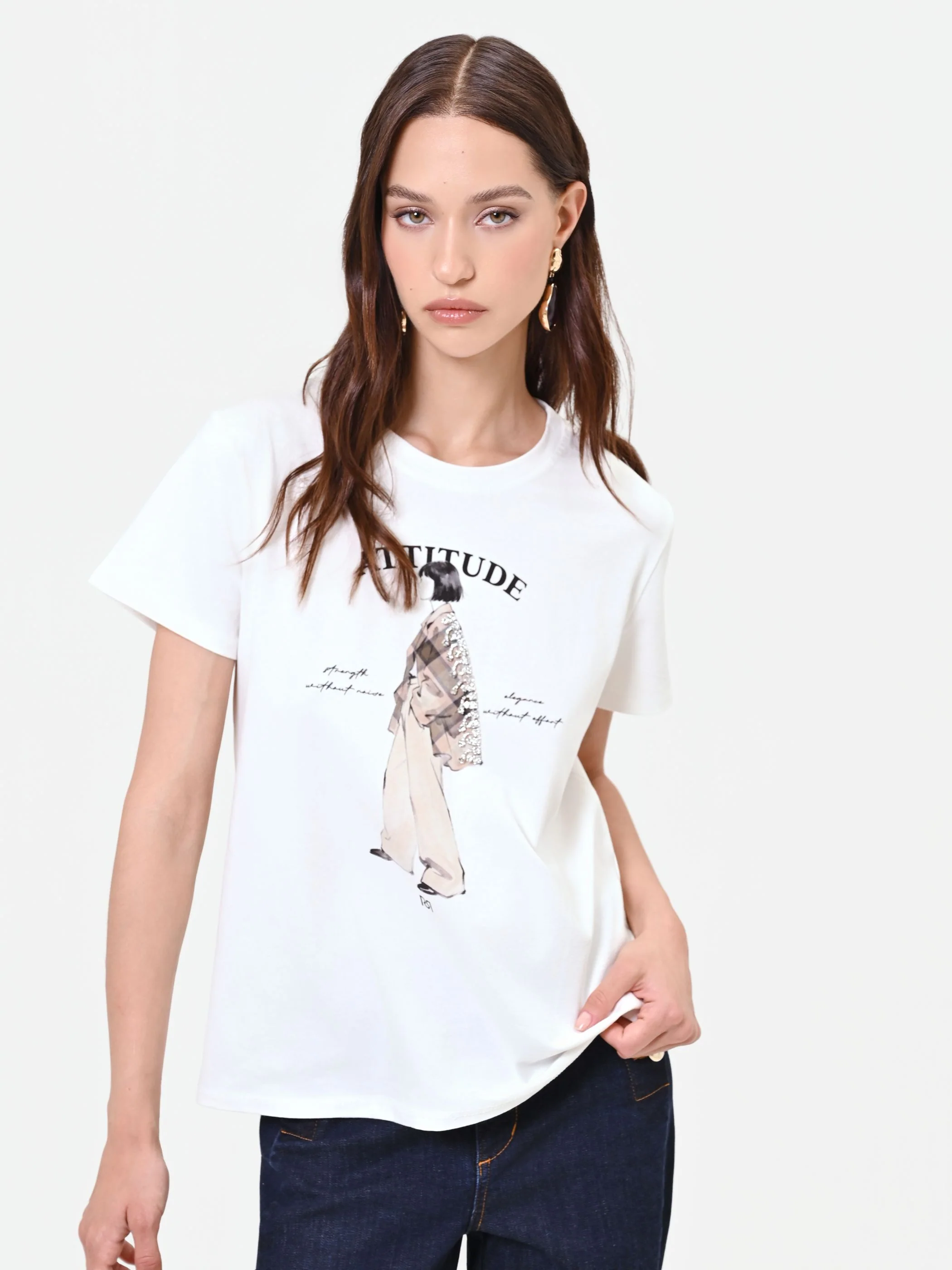 T-shirt panna con stampa grafica "Attitude" - Image 4