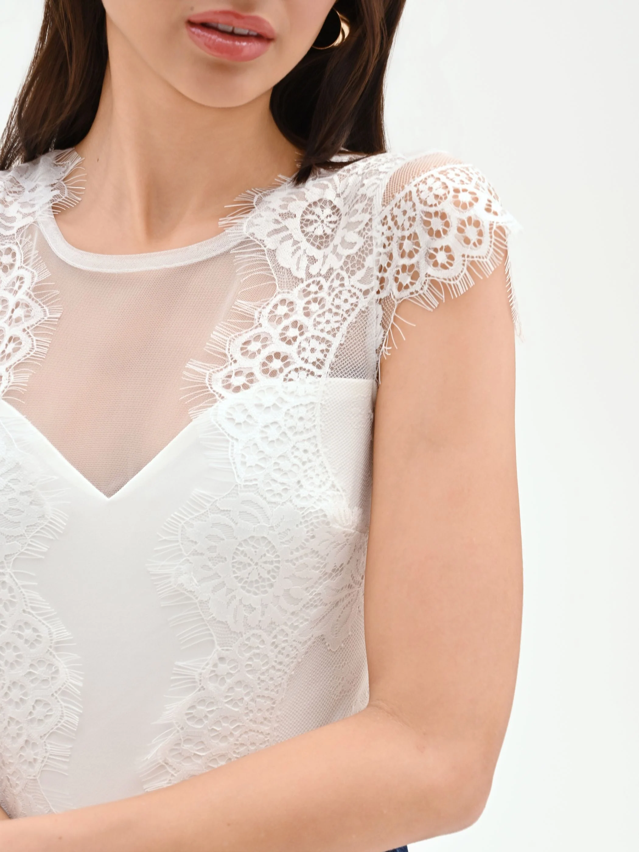 Top body avorio con inserti in pizzo e tulle - Image 2
