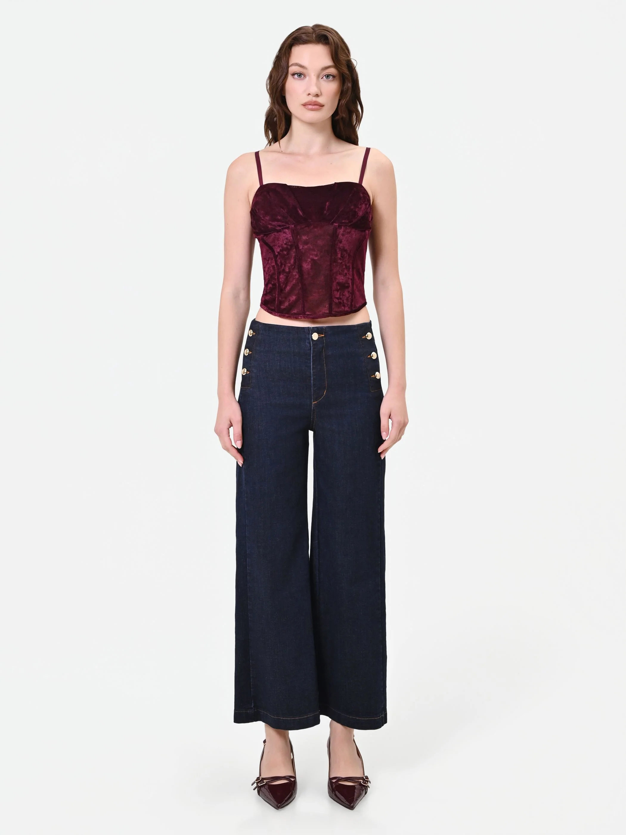 Top corsetto bordeaux in velluto