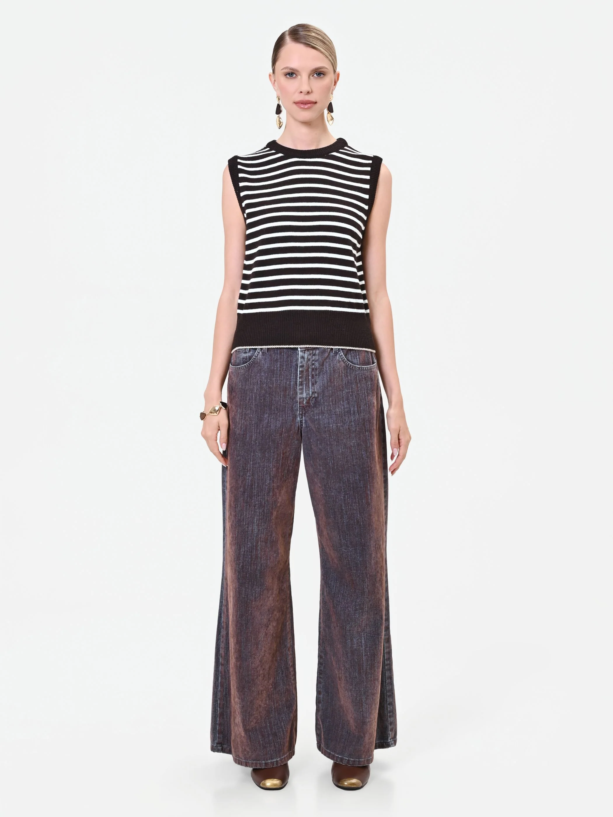 Top in maglia a righe marrone