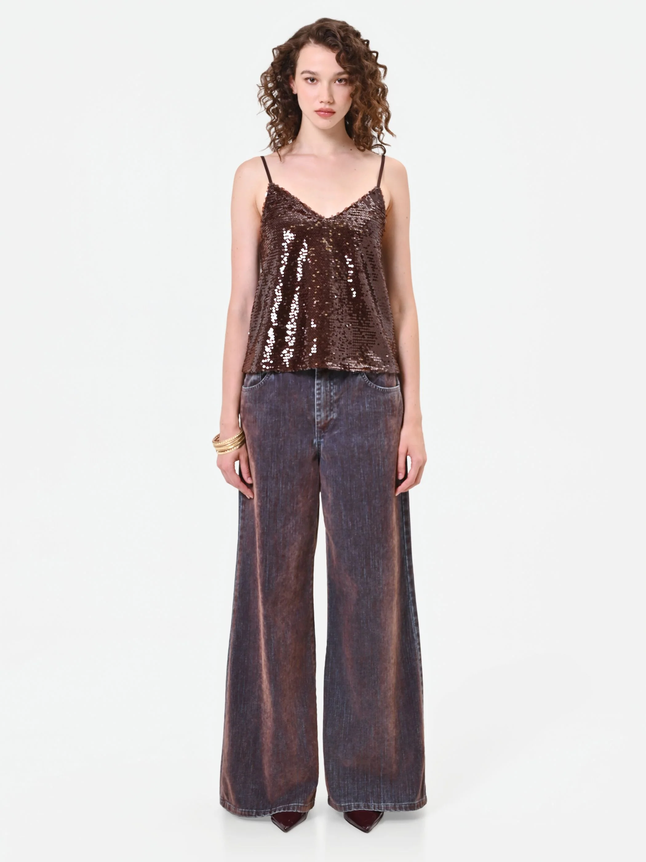 Top in paillettes moro marrone