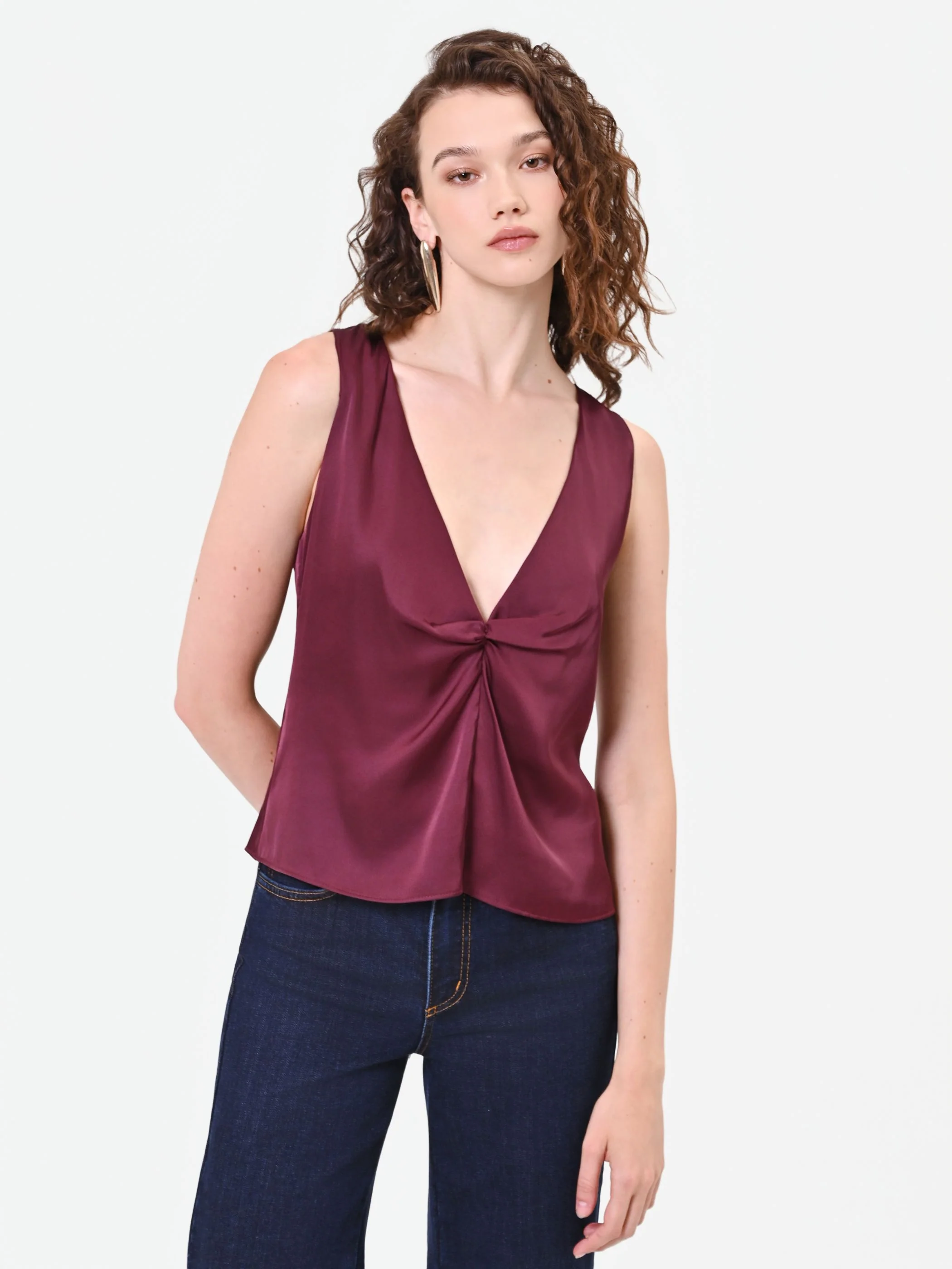 Top in raso bordeaux rosso con nodo - Image 4