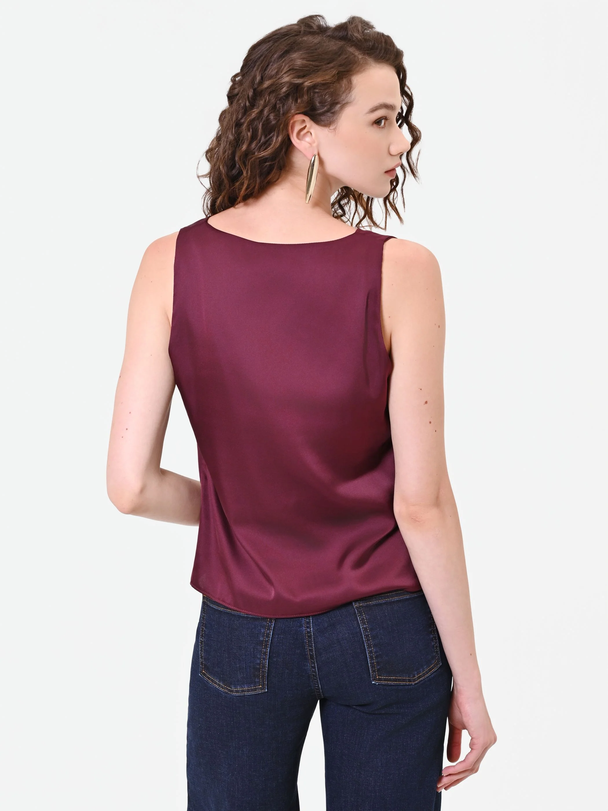 Top in raso bordeaux rosso con nodo - Image 5