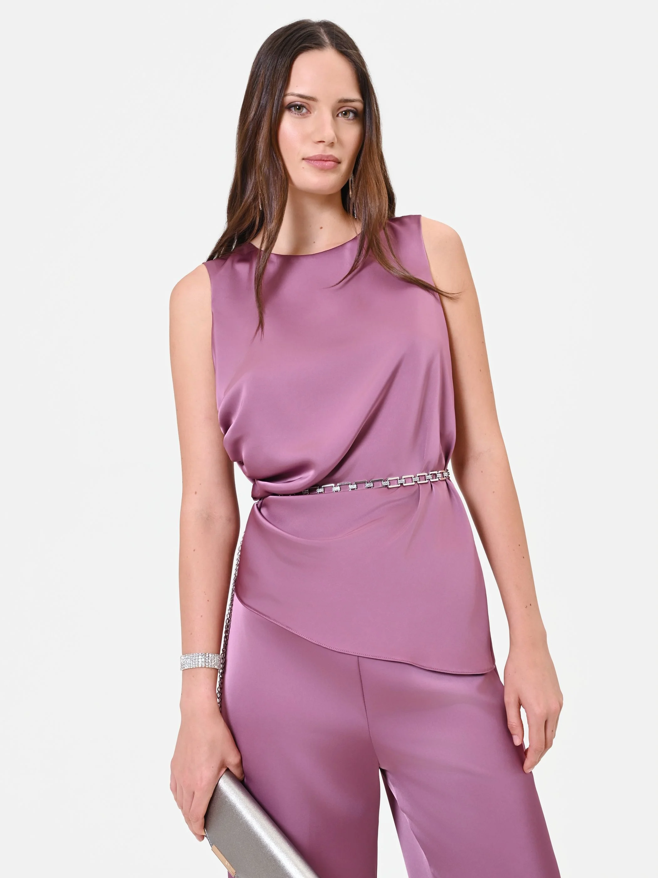 Top in raso rosa antico con drappeggio laterale - Image 6