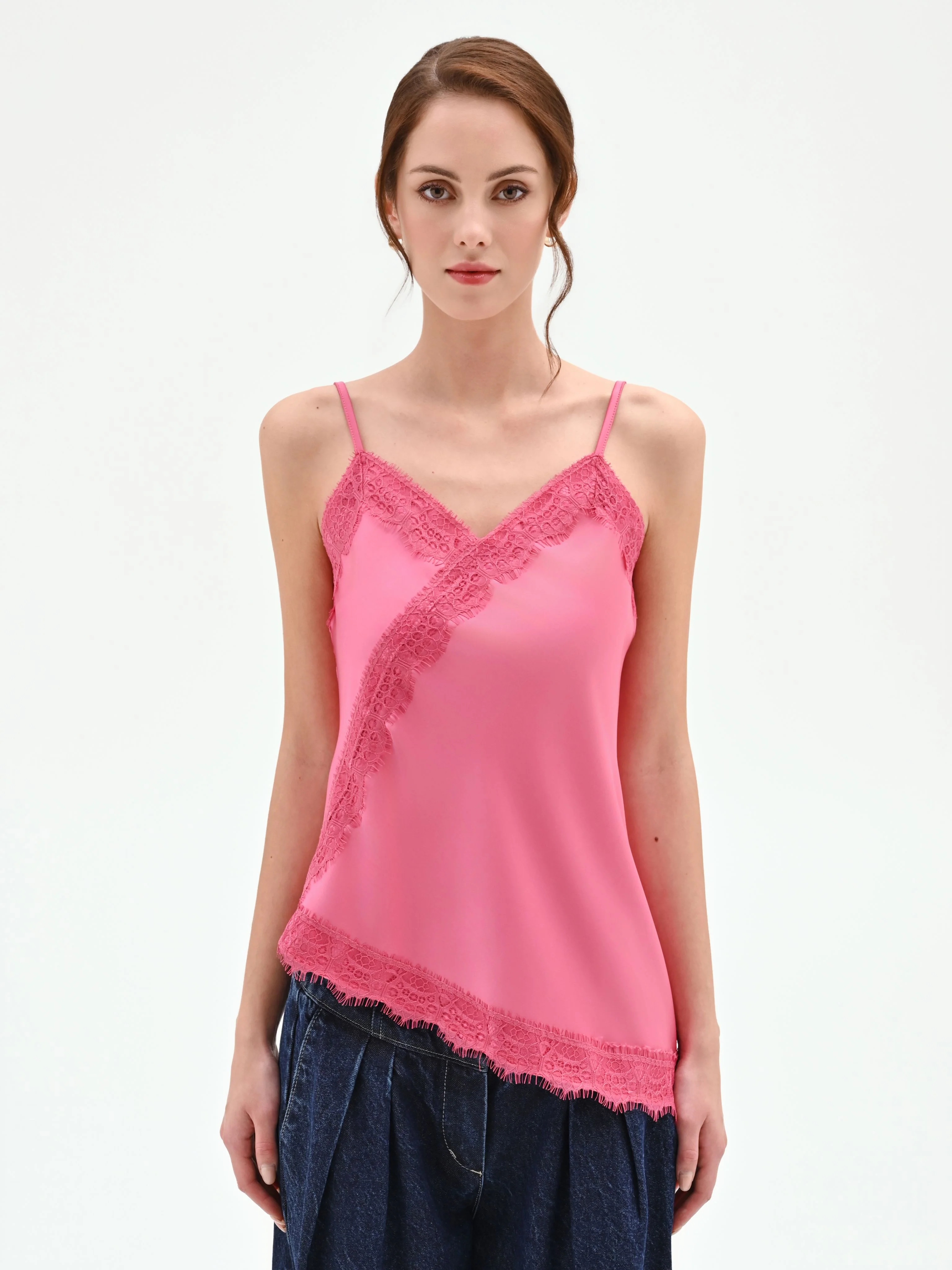 Top in raso rosa con inserti in pizzo - Image 2
