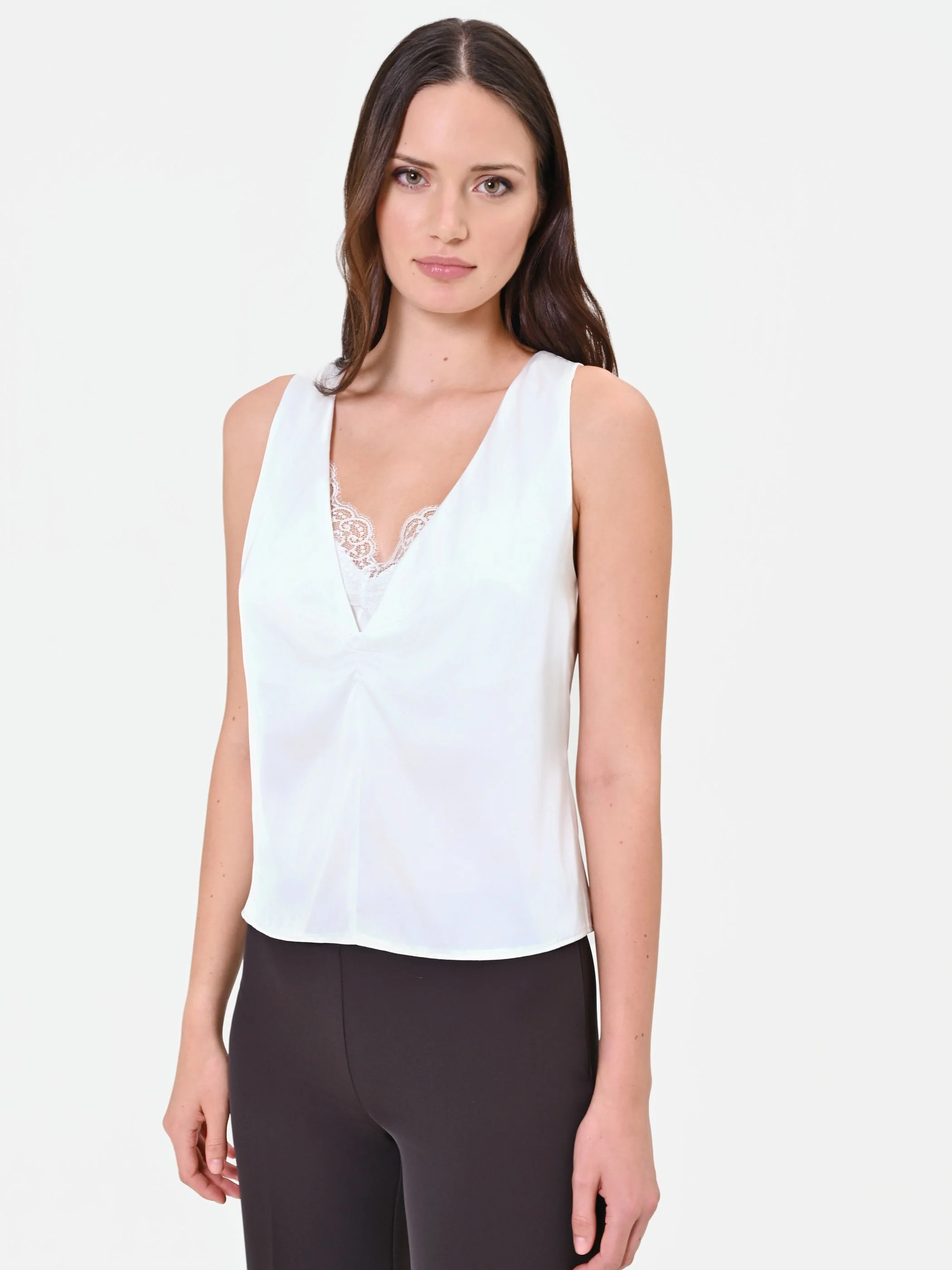 Top panna in raso con pizzo - Image 2