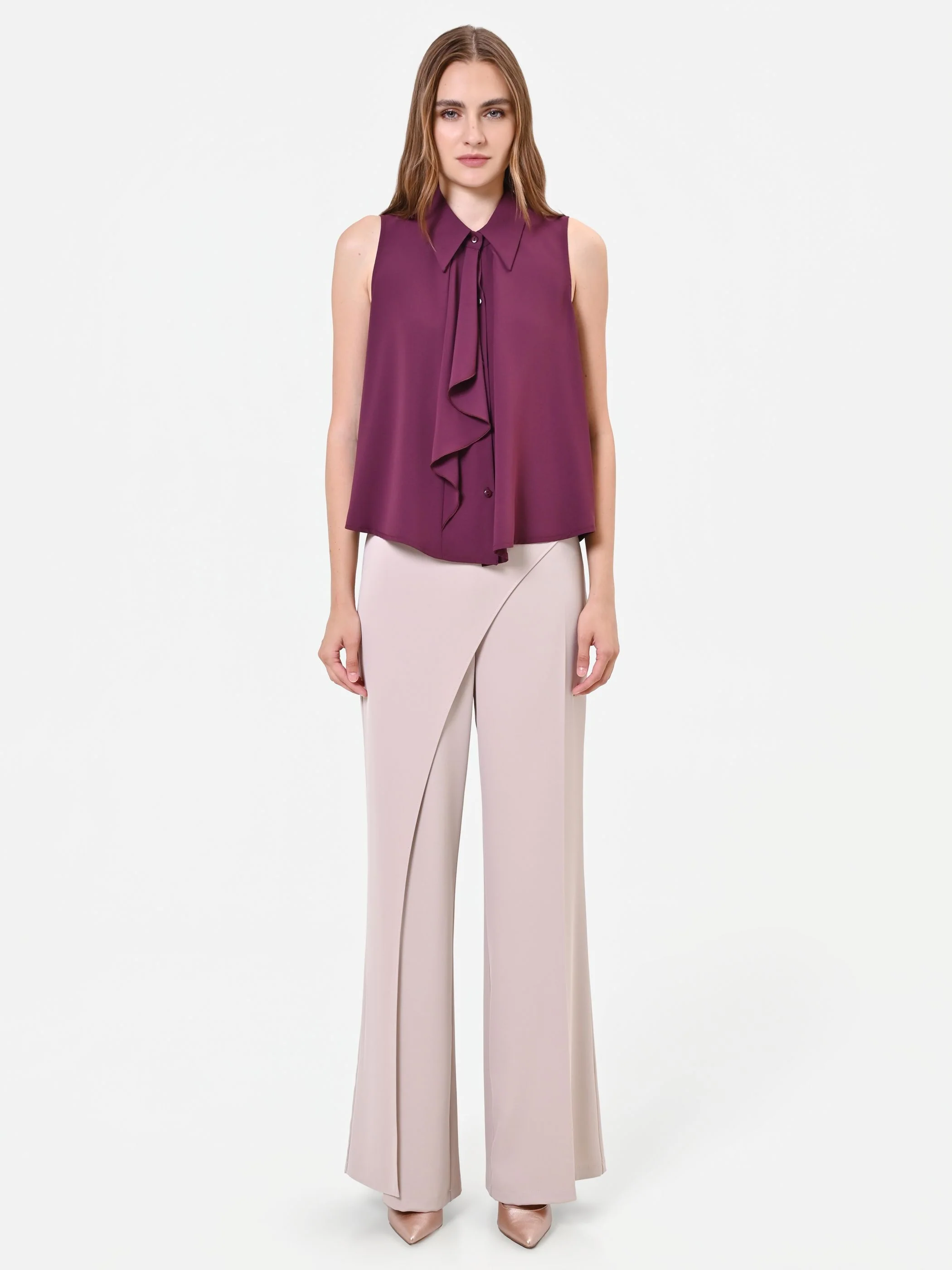 Top smanicato bordeaux con rouche verticale - Image 3