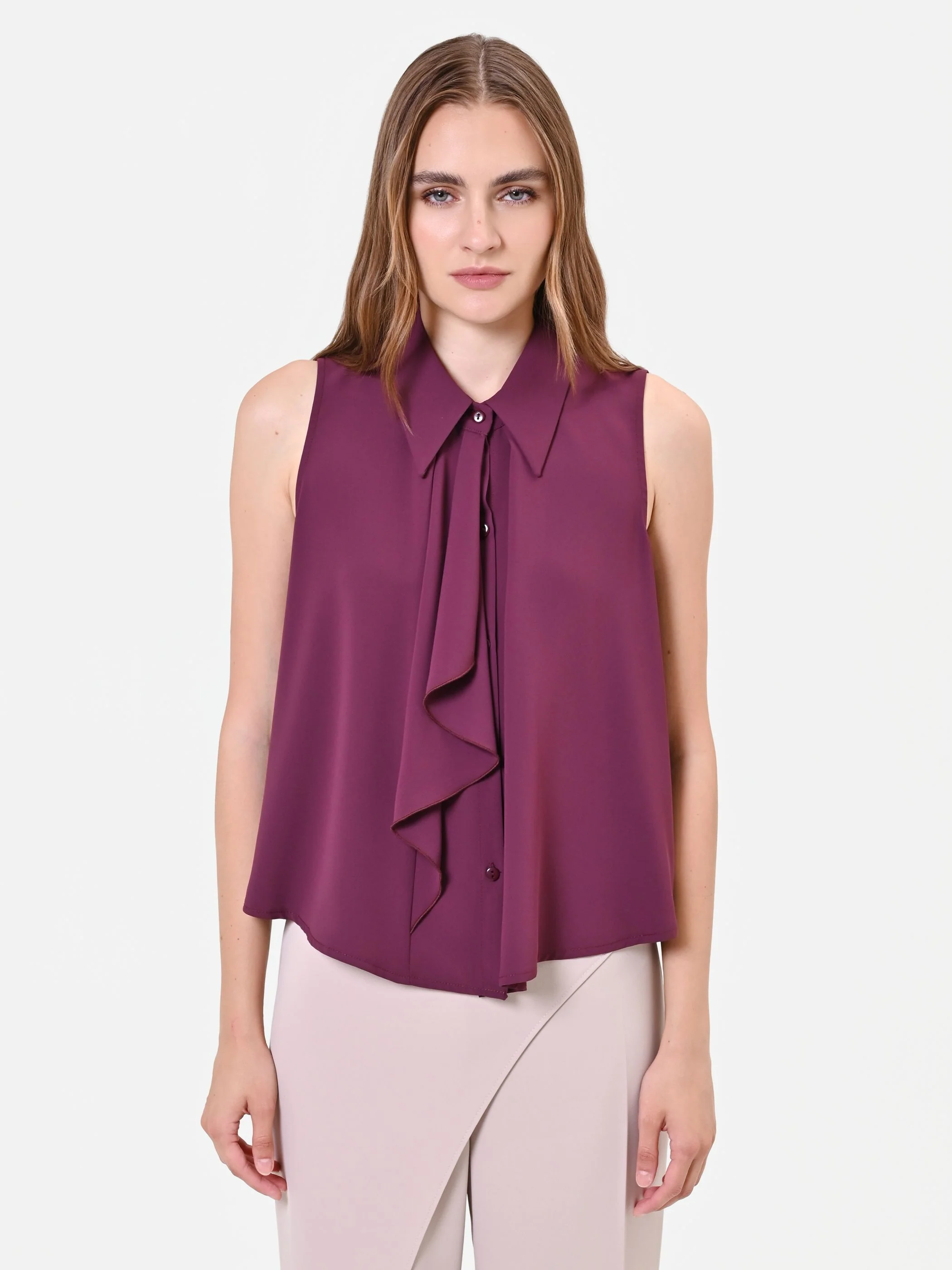 Top smanicato bordeaux con rouche verticale - Image 4