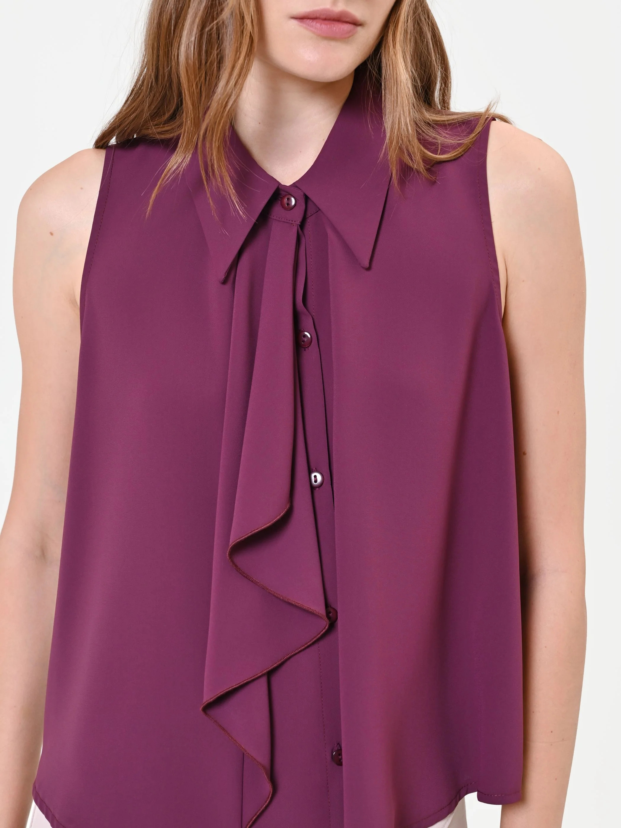 Top smanicato bordeaux con rouche verticale - Image 5
