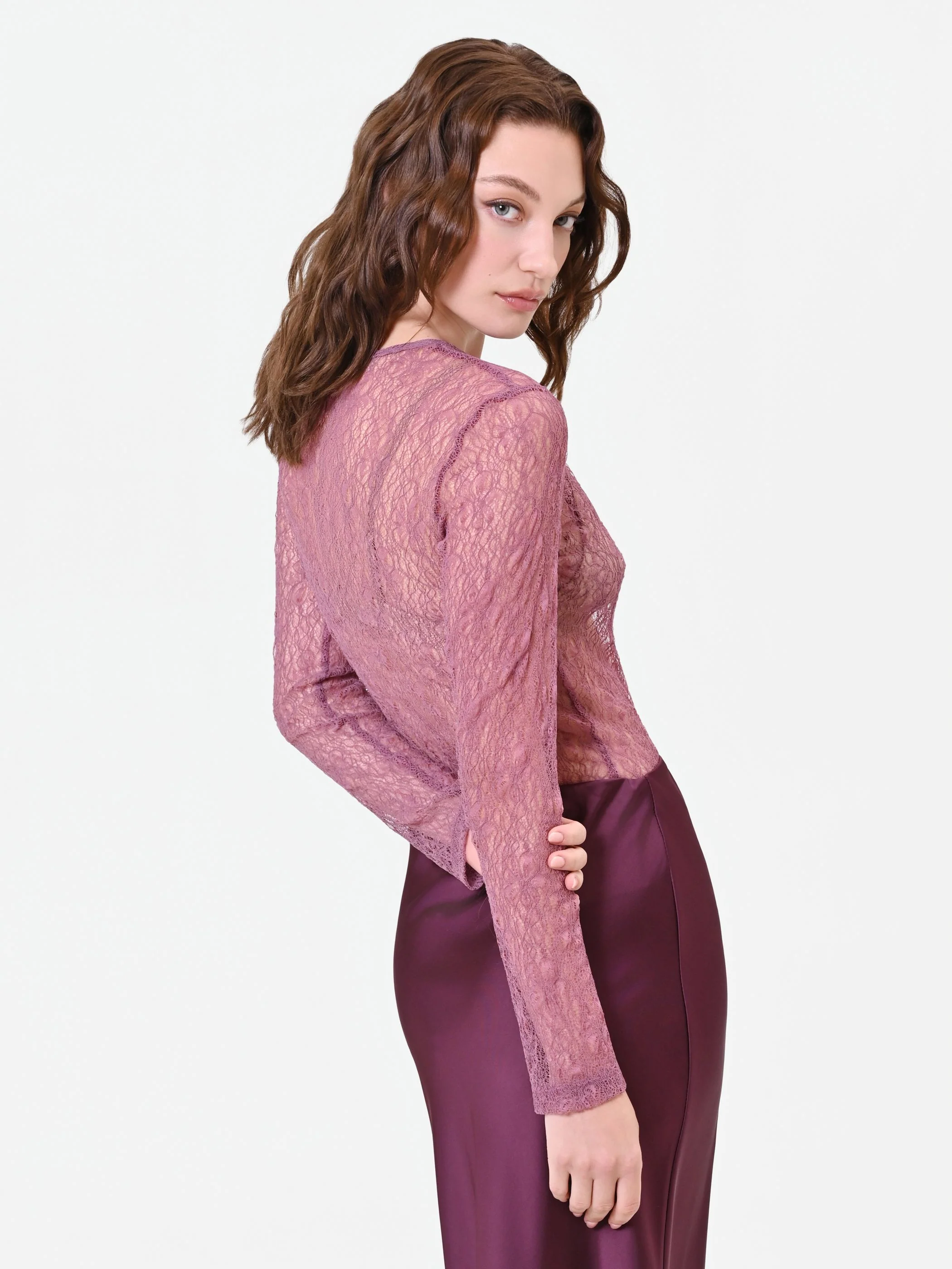 Top velato in pizzo rosa antico - Image 3