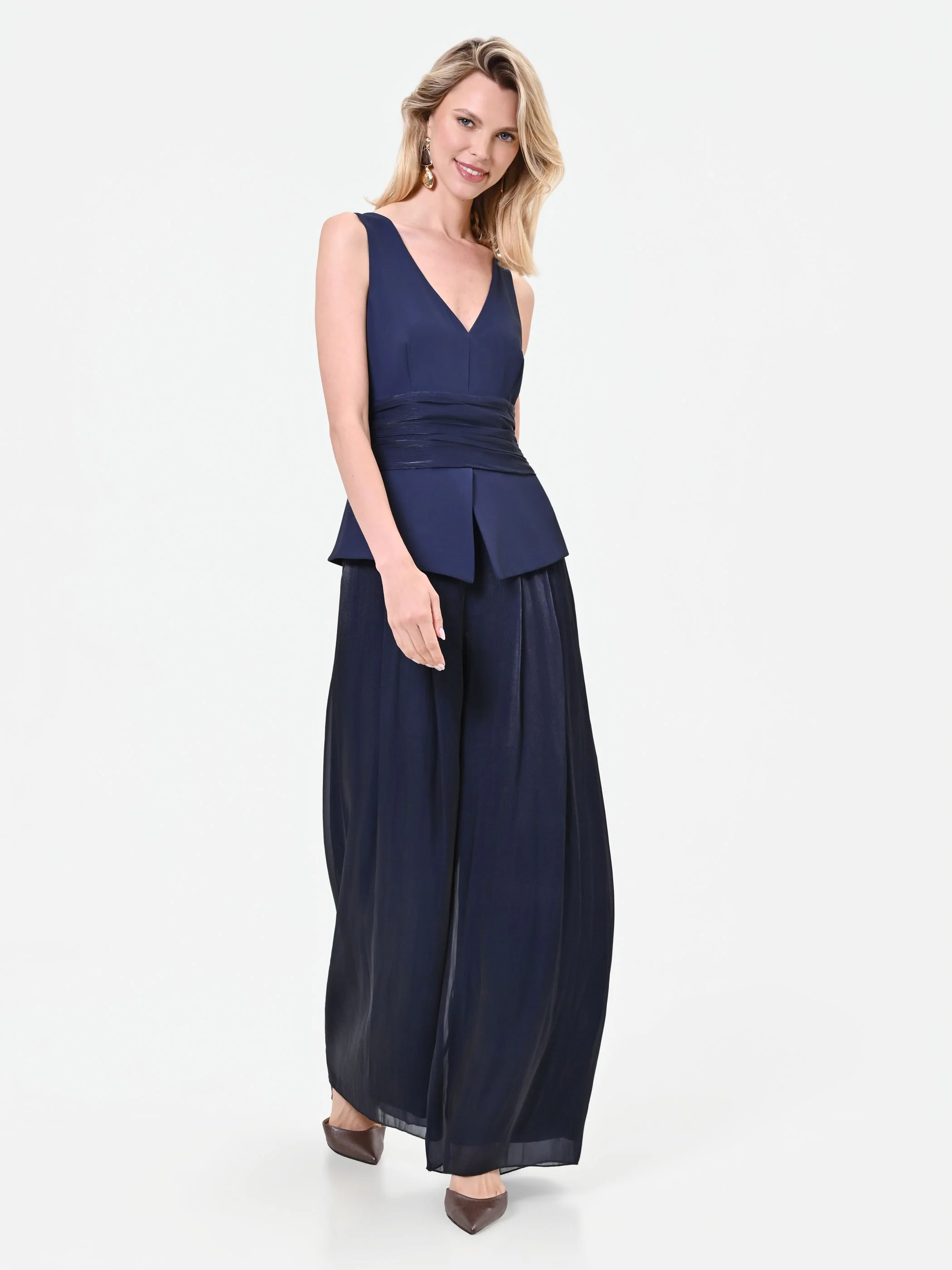 Tuta fluida in raso cangiante blu navy - Image 4