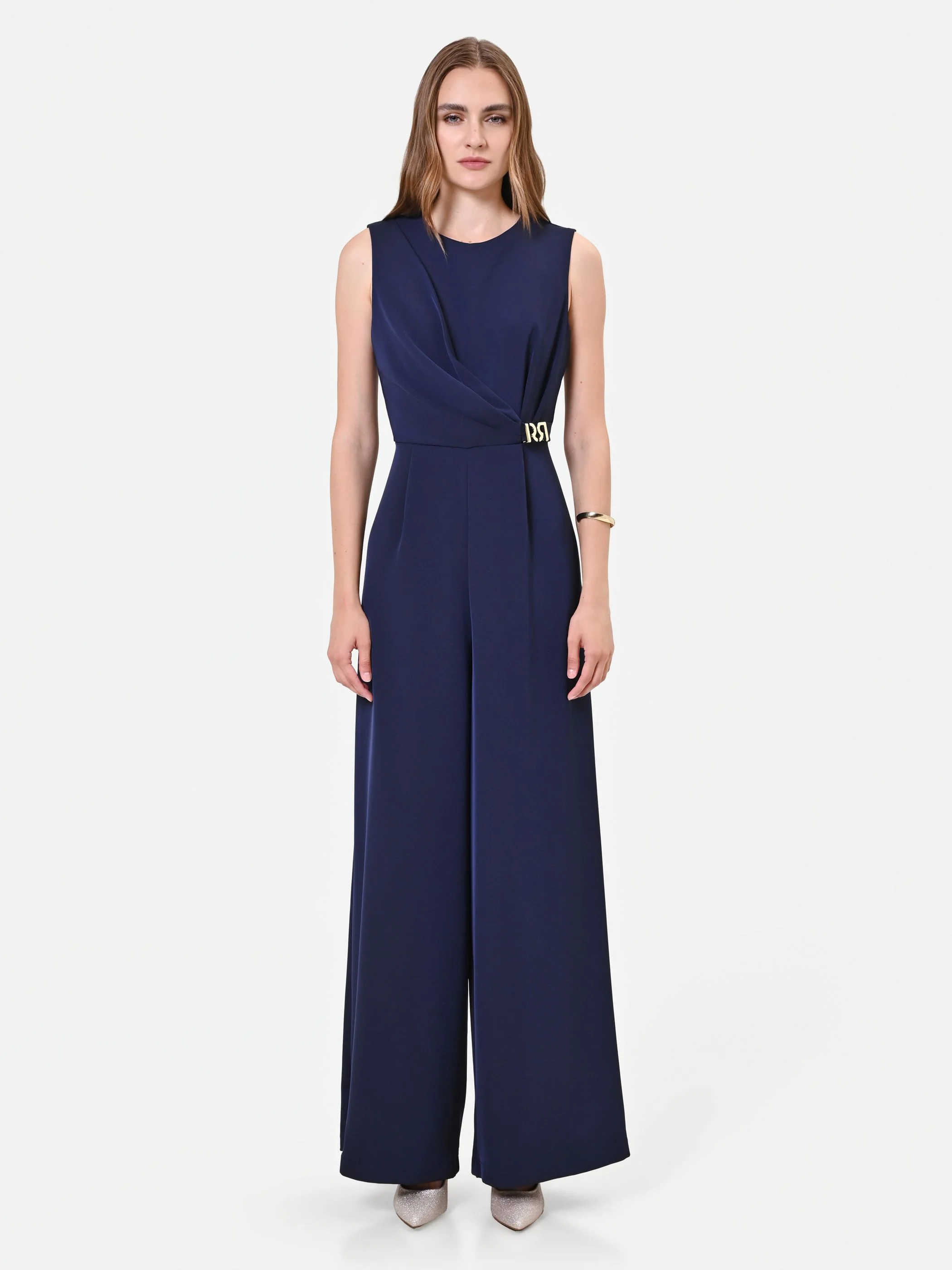 Tuta intera blu navy con drappeggio
