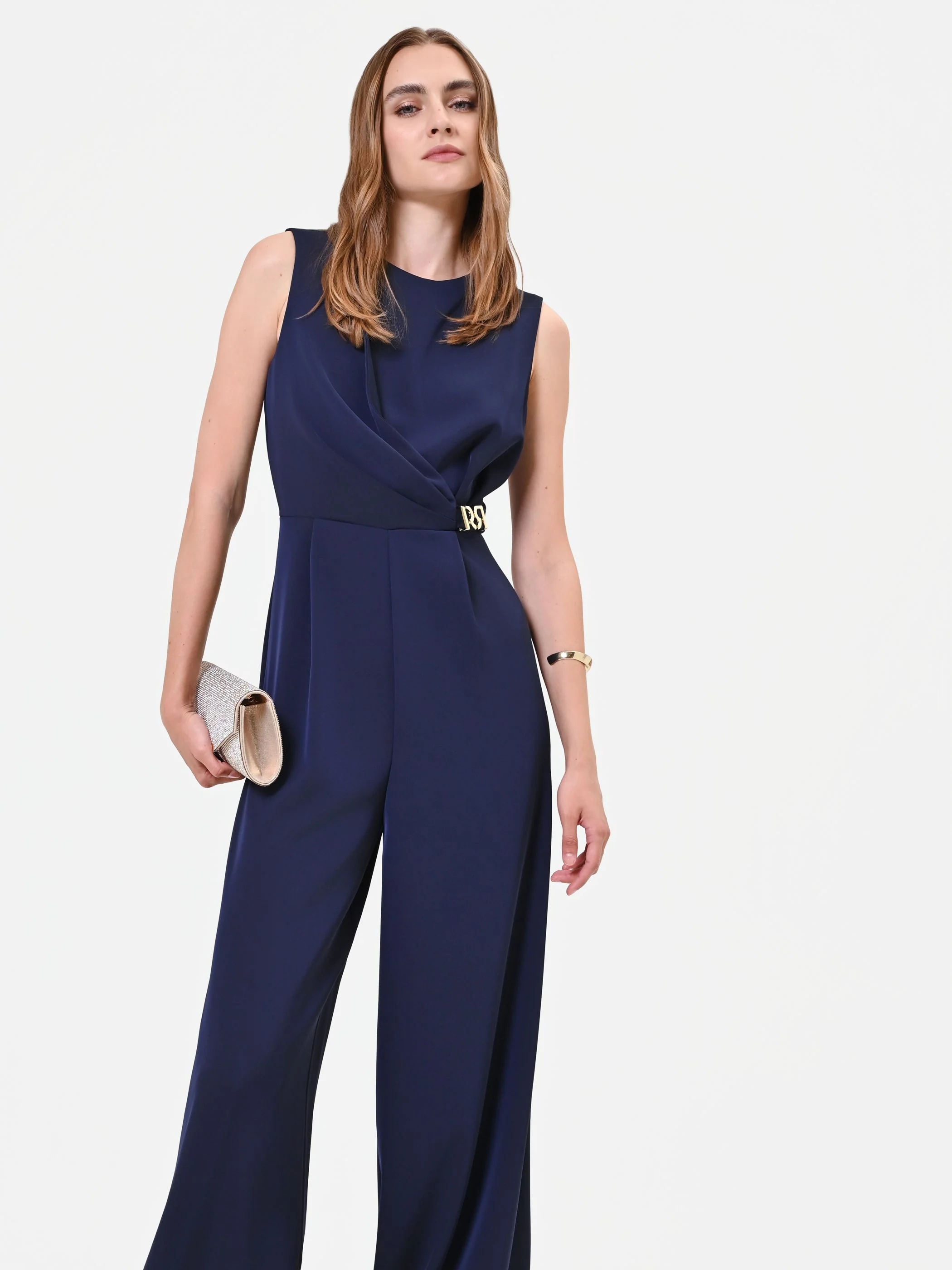 Tuta intera blu navy con drappeggio - Image 6