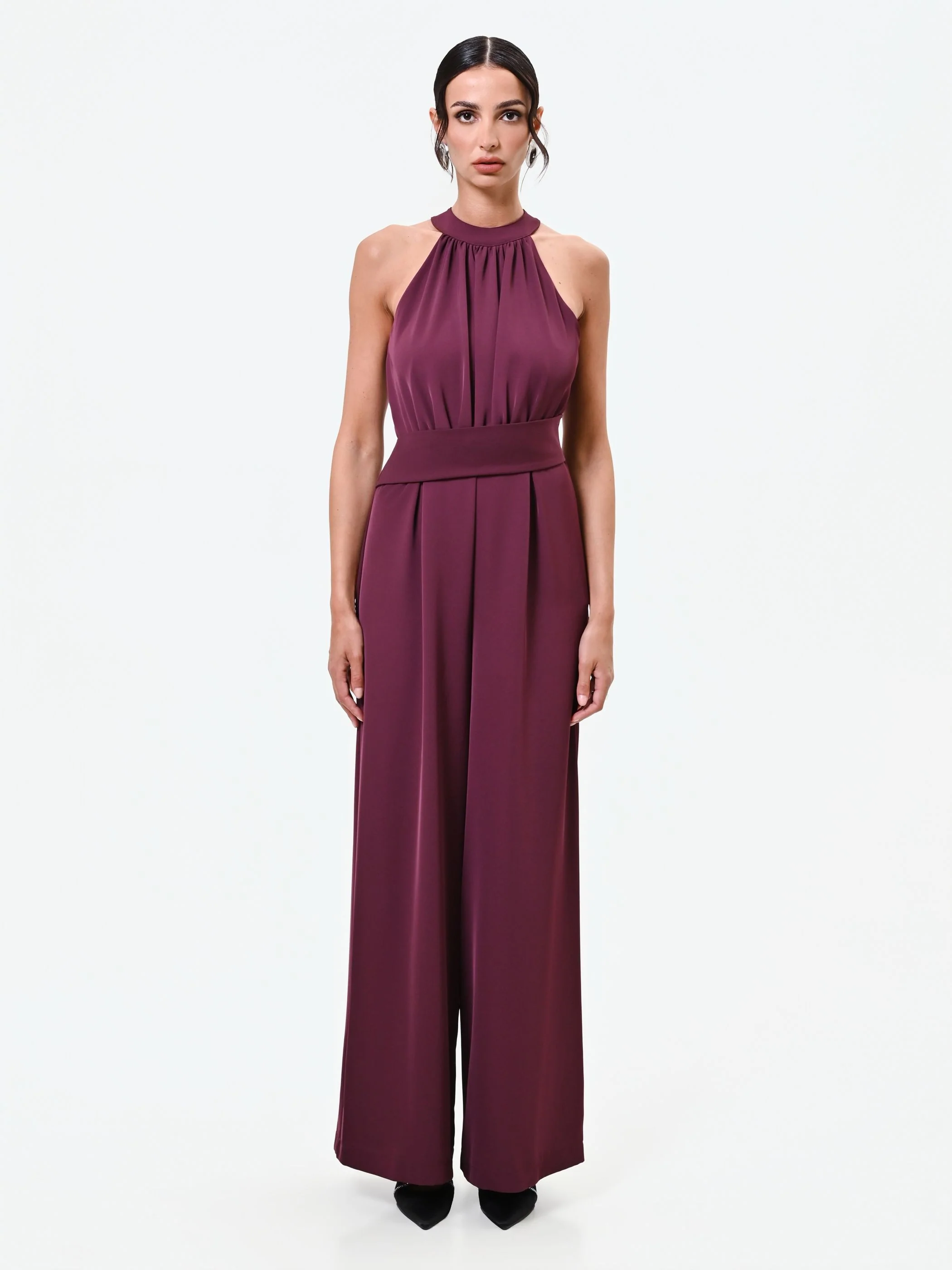 Tuta rosso bordeaux con pantalone palazzo
